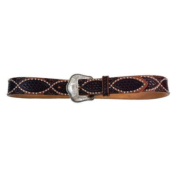 Justin 125 Year Studded Belt Leather Brown Women's Cowgirl Size: 34 - Picture 3 of 14